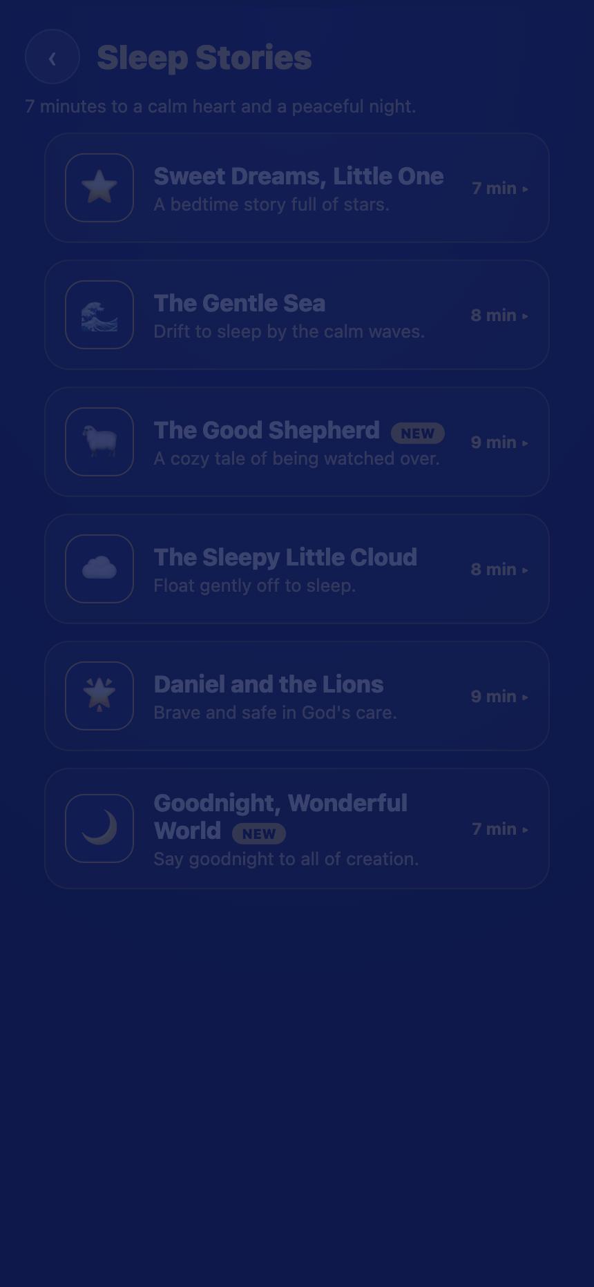 Elen stories screen with calming Bible stories for bedtime