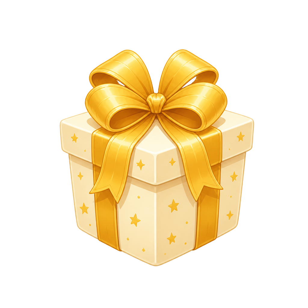Gift box with golden ribbon and stars